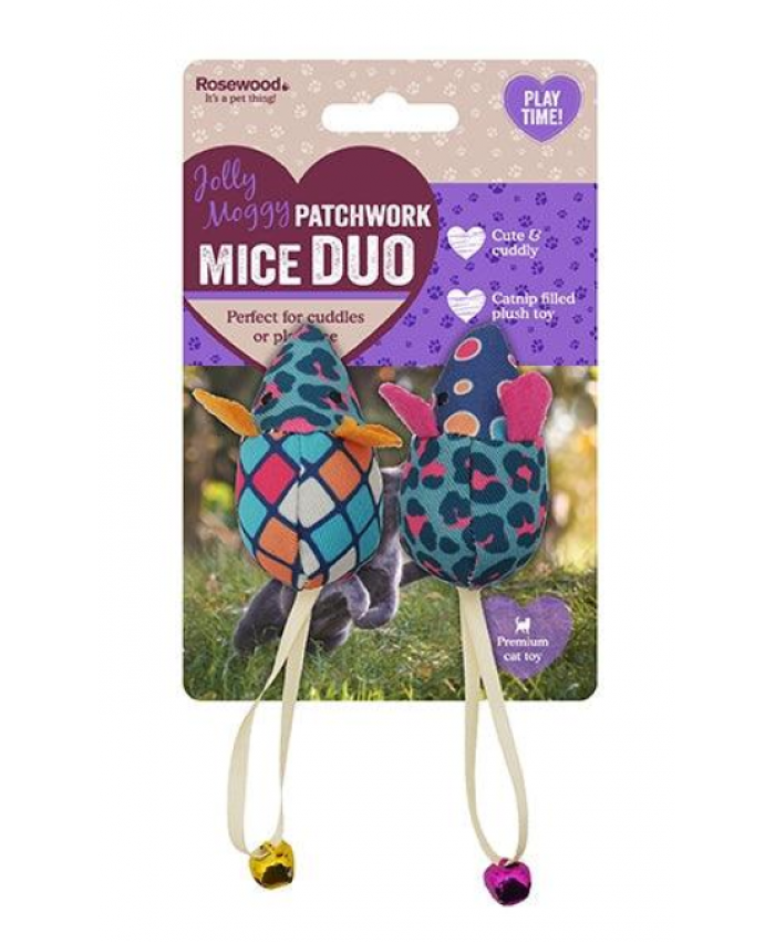 Rosewood Jolly Moggy Patchwork Mice Duo Catnip Cat Toy